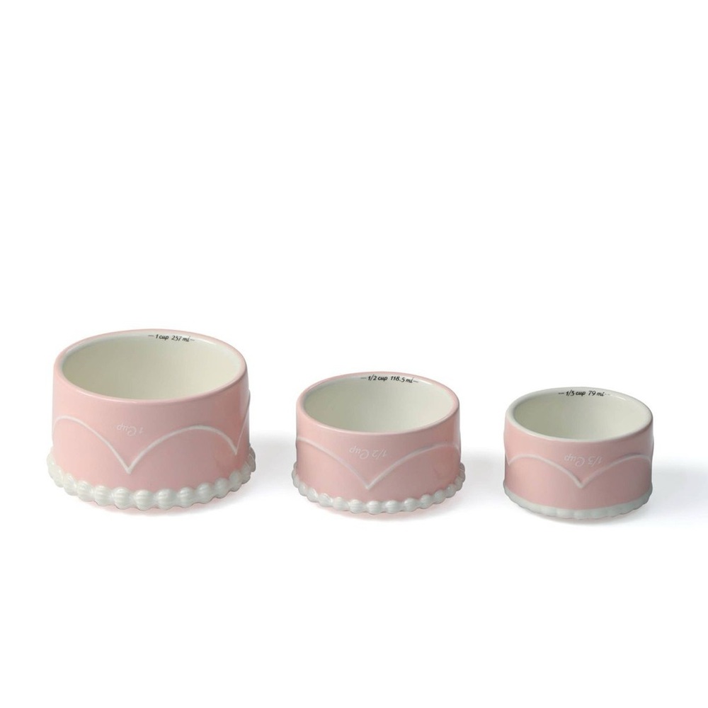 BULLSEYE PLAYGROUND NWT 3pc ceramic figural cake measuring cup set -pink/red - Picture 2 of 7